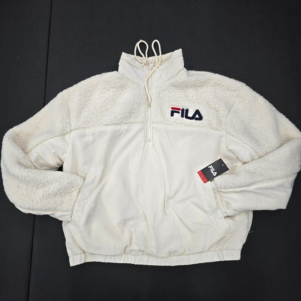 Fila Off-White Women's Fleece Quarter Zip Pullover Sweater Size Large